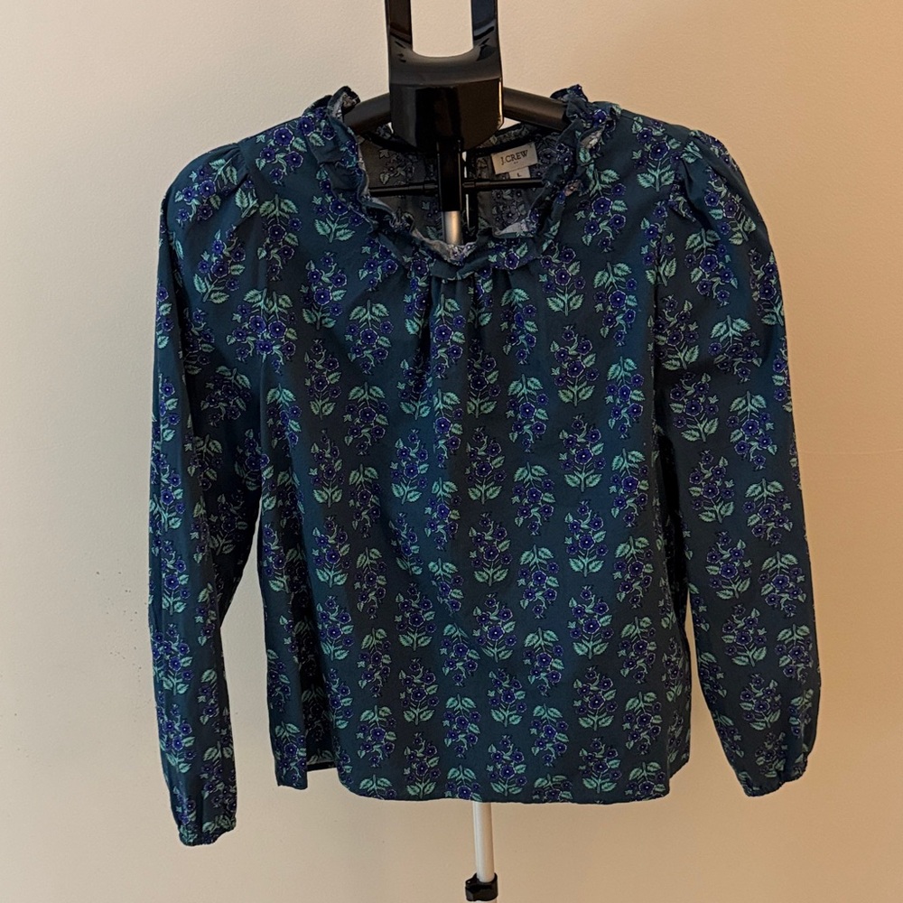 J. Crew Women’s Navy Floral Long Sleeved Blouse Size Large